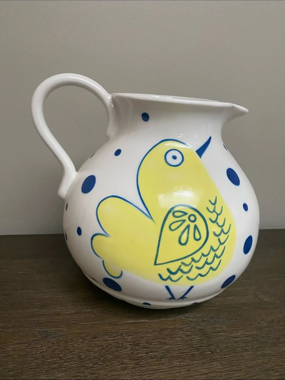 Anthropologie Biscuit hand painted Pottery Cute Chicken Wide Large Pitcher